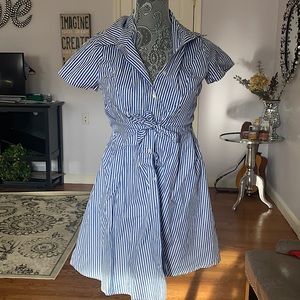 BLUE AND WHITW STRIPED BUTTON DOWN DRESS